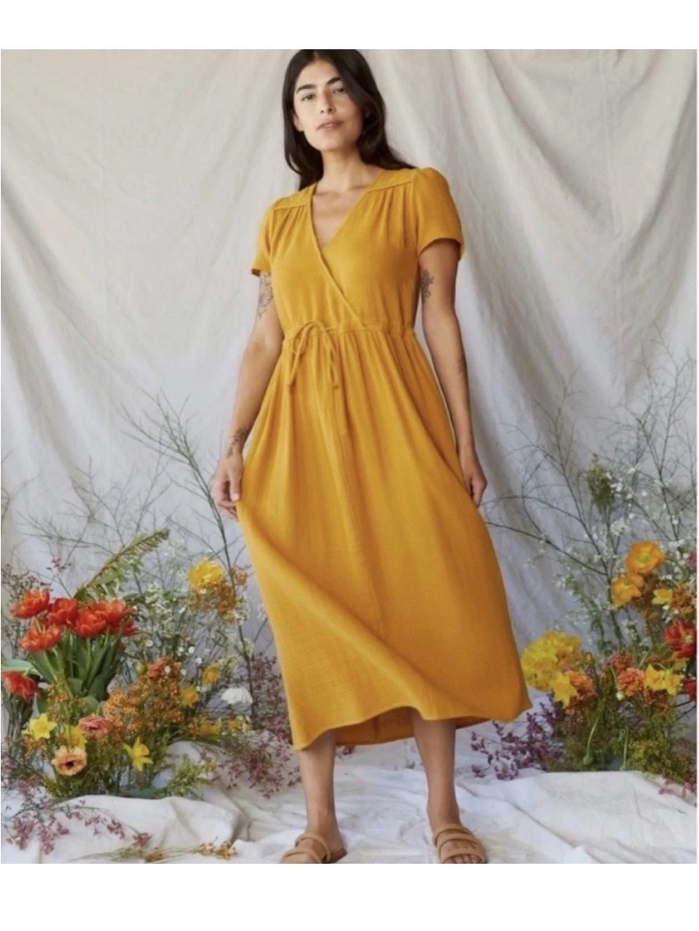 Christy Dawn The Dawn Dress Mustard Yellow Gauze Organic Cotton Cottagecore M